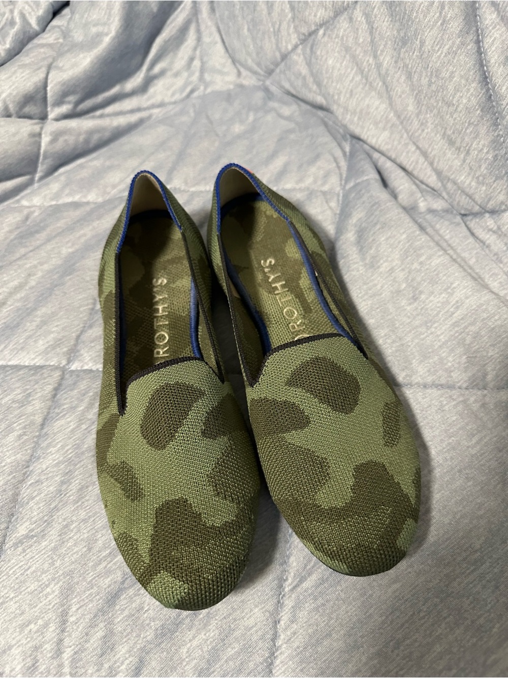Rothy's Olive Green Camouflage Knit Slip-On Loafers
